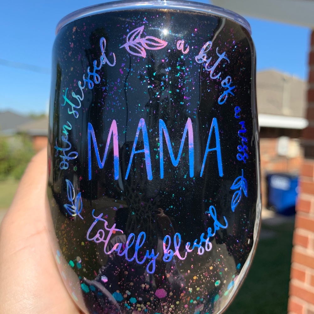 12 oz wine mom tumbler. Handmade.